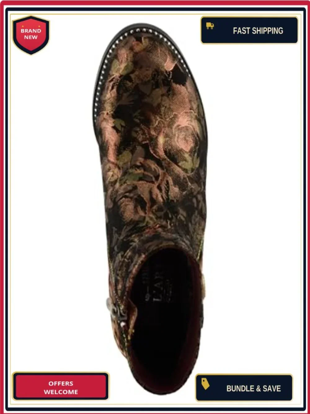 Faux Suede Ankle Booties Floral Velvet Block Heel Side Zip